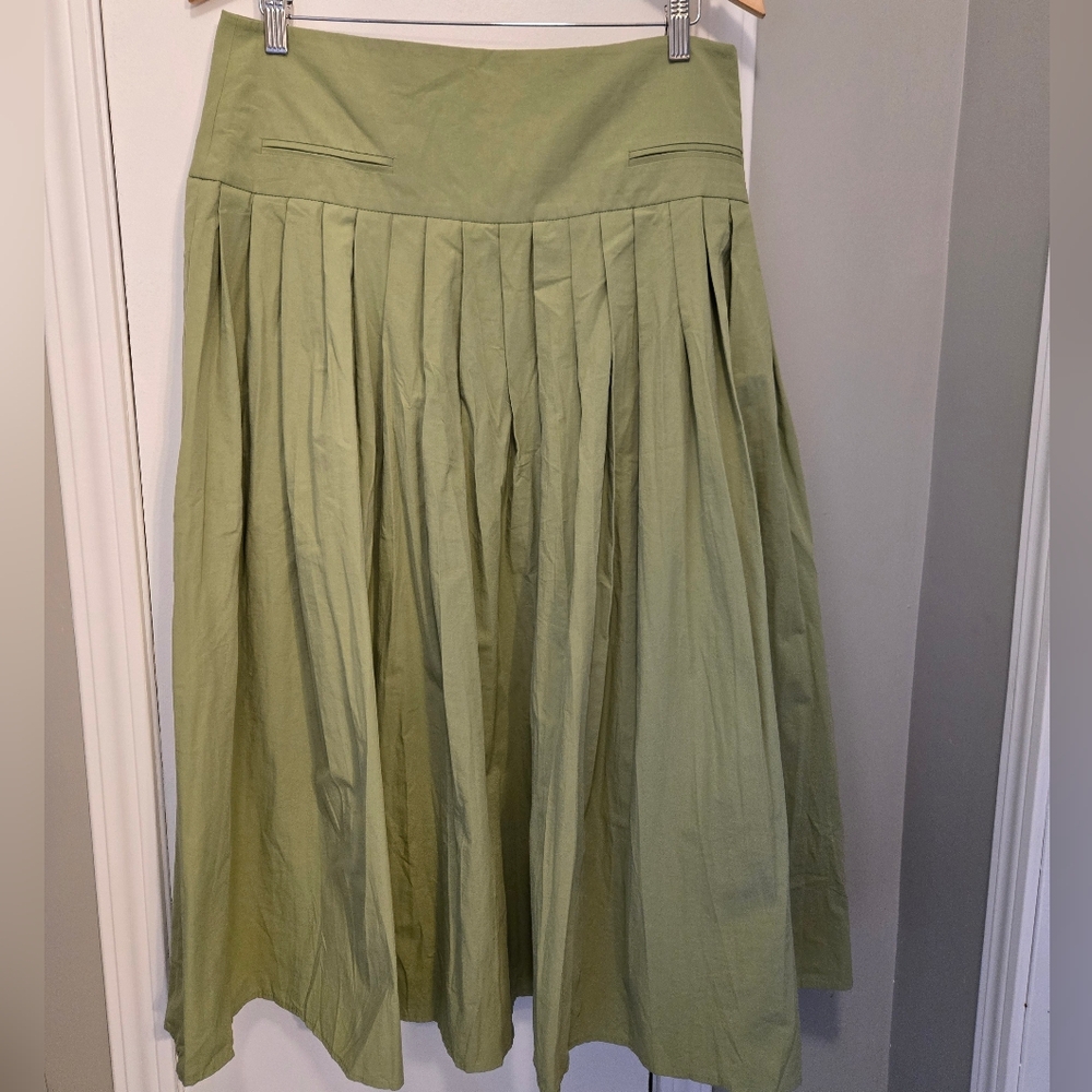 Zara Green Yoke Detail Pleated Skirt ZW Collection Size Large - Picture 11 of 16
